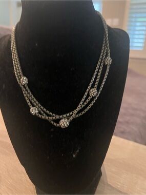 Layered Black Crystal Ball Necklace